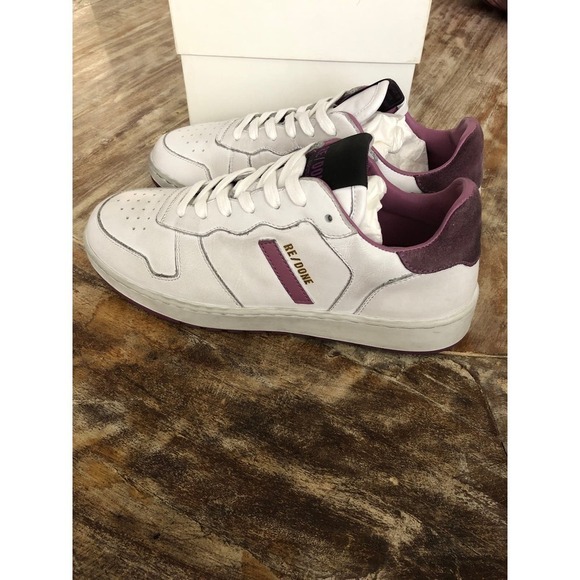 RE/DONE 80s Basketball Sneakers Leather Suede Low Top Shoes White Purple NWB 37 - Picture 6 of 9